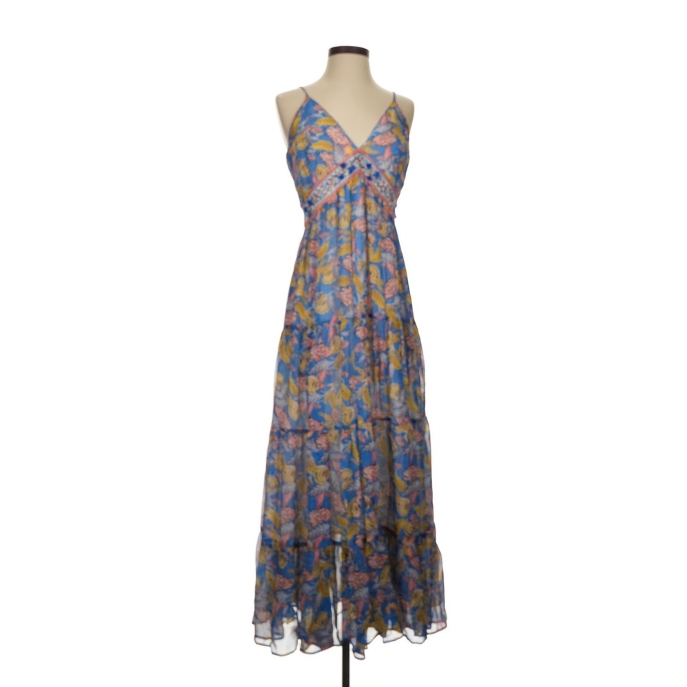 Verb Pallavi Singhee Maxi Dress‎ Womens 4 Blue Floral Boho Cottagecore